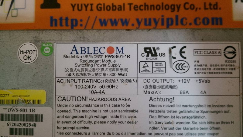 ABLECOM PWS-801-1R REDUNDANT MODULE SWITCHING POWER SUPPLY - 裕益科技自動化設備可 ...
